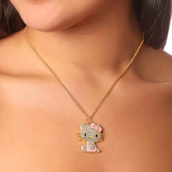Hello Kitty Pendant Necklace Enamel Crystal 16 3-Inch Adjustable Jewelry - Picture 2 of 6
